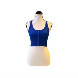 Aerie Blue Ribbed Button Up Crop Top